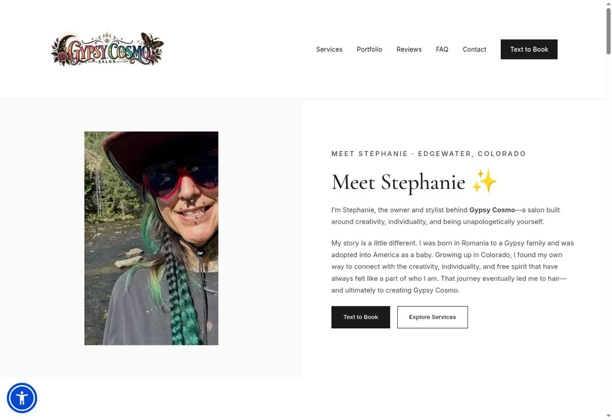 Homepage screenshot of the Gypsy Cosmo client website